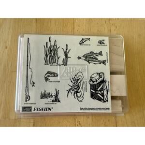 STAMPIN UP FISHIN Unmounted 9‎ Rubber Stamps Pole Kreel Water Scene Fishing NEW